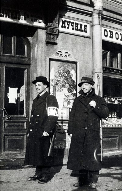 City militia on Kamennoostrovsky Prospekt in Petrograd, 1917 by Russian Photographer
